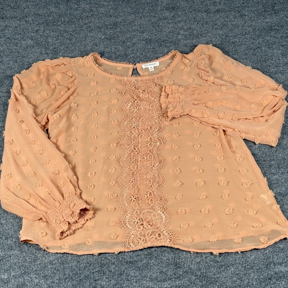 Embroideredโ Lace Blouse Size Medium Bohemian Smocked Keyhole Lightweight Summer